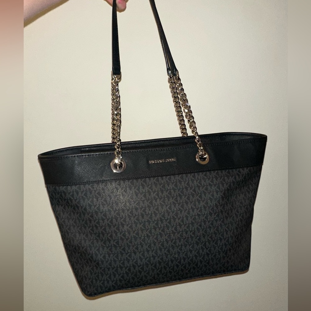 Michael Kors Black Tote with Silver Accents and Structured Design